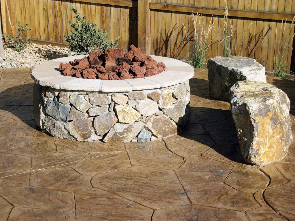 Outdoor Seating and Firepit Patio with Rock Seats - Castle Rock, CO
