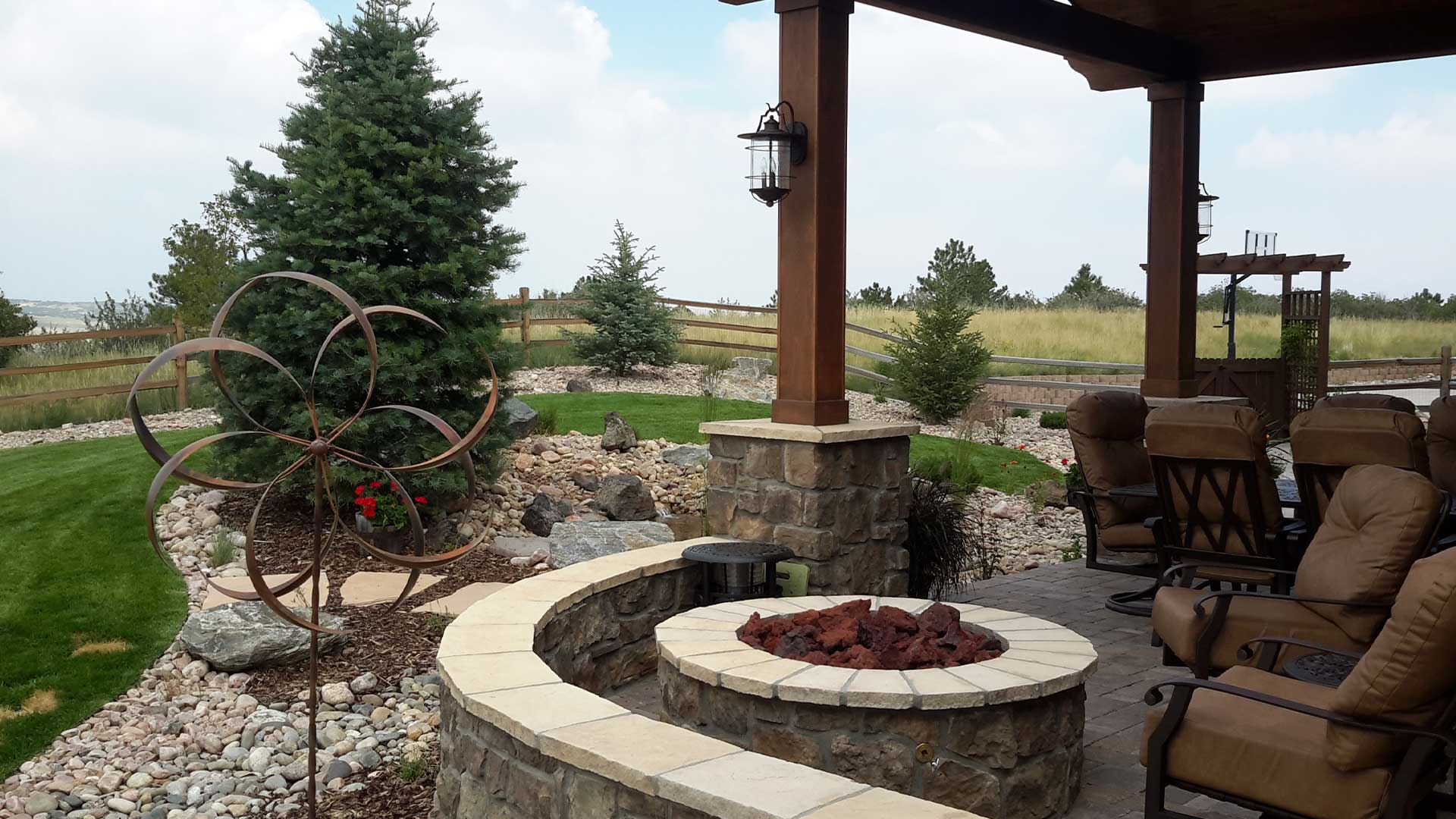 Backyard Landscaping with Pergola and Firepit - Castle Rock, CO