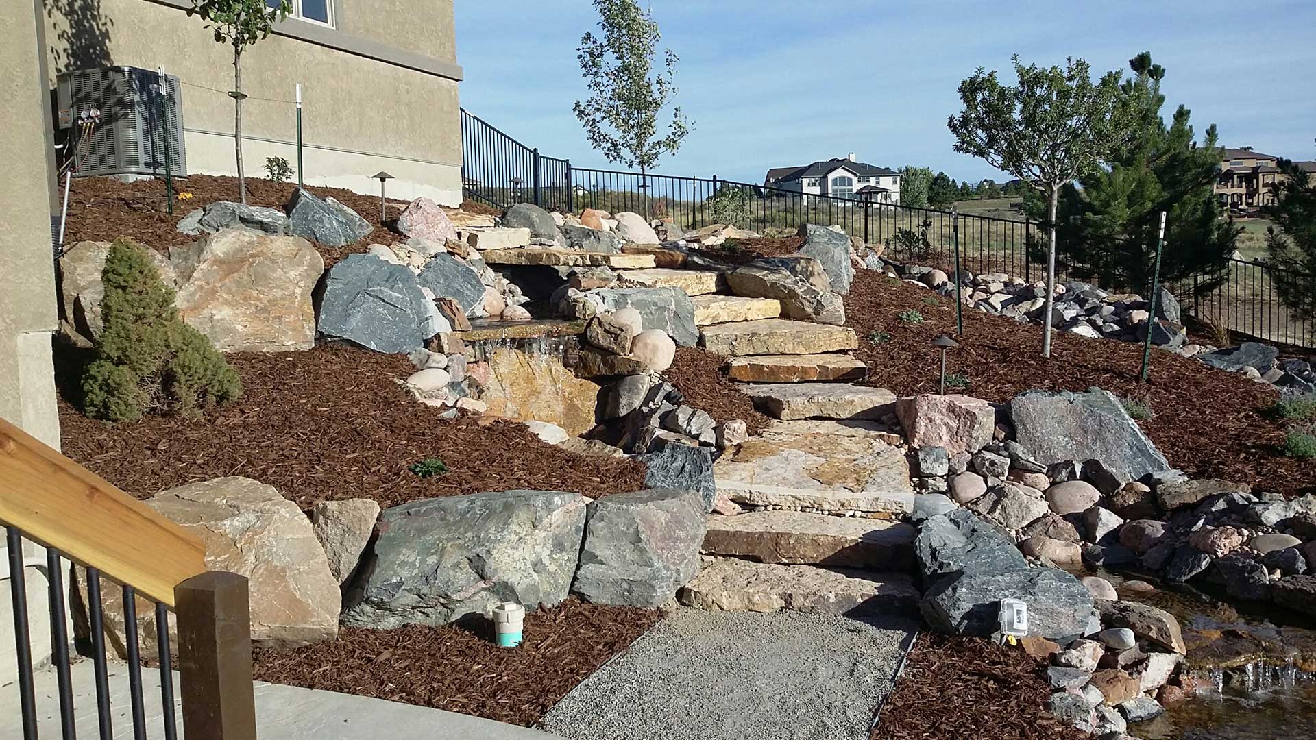 Custom Landscape Walkway with Waterfall