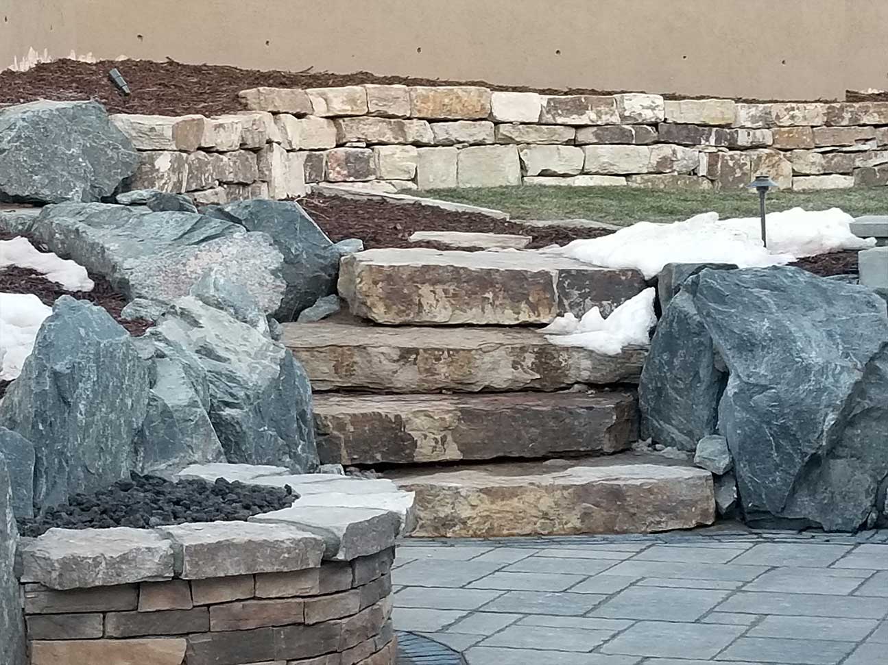 Custom Retaining Wall with Rock Steps